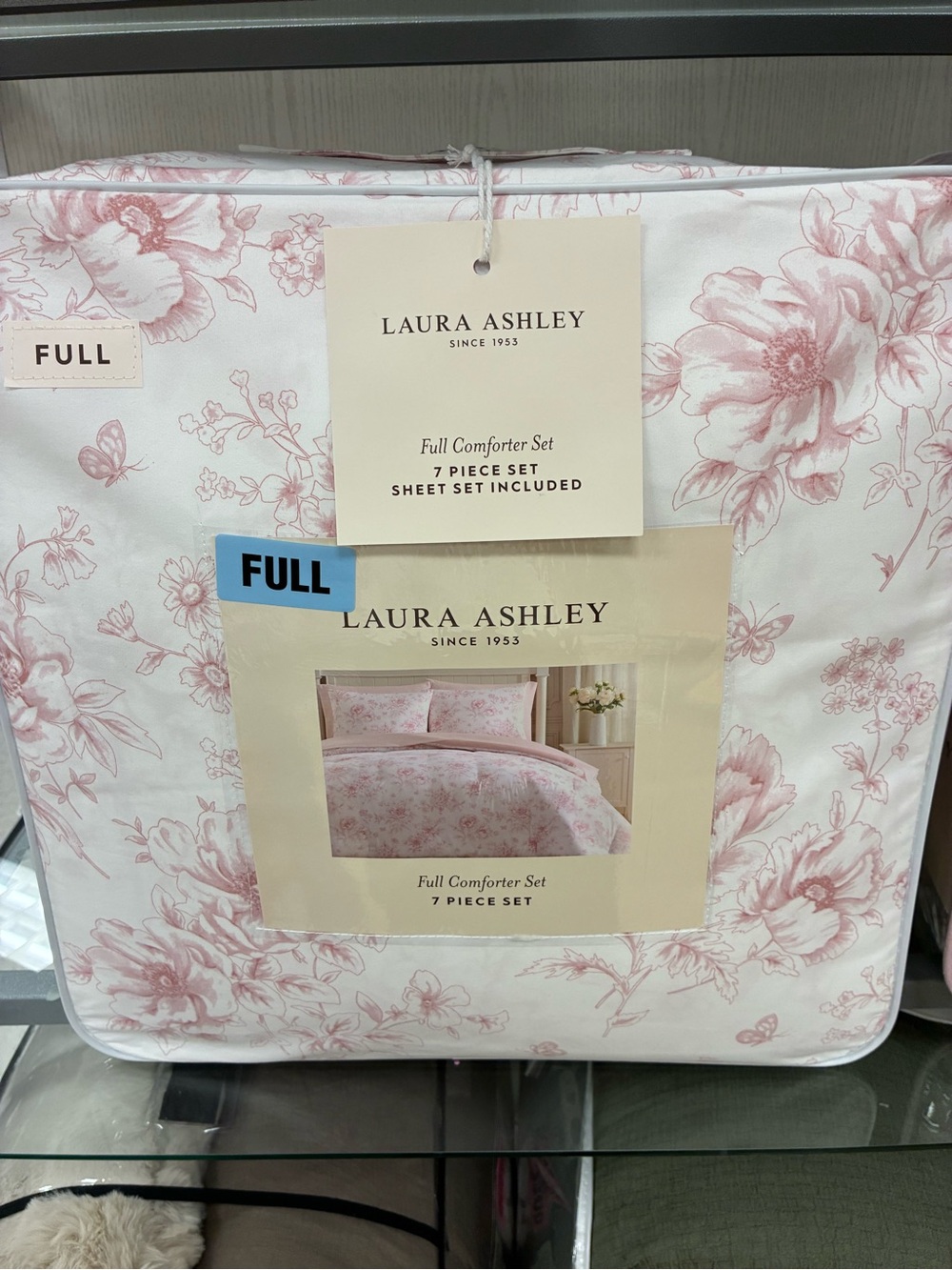 Laura Ashley Pink and White Floral Full 7 piece Comforter Set